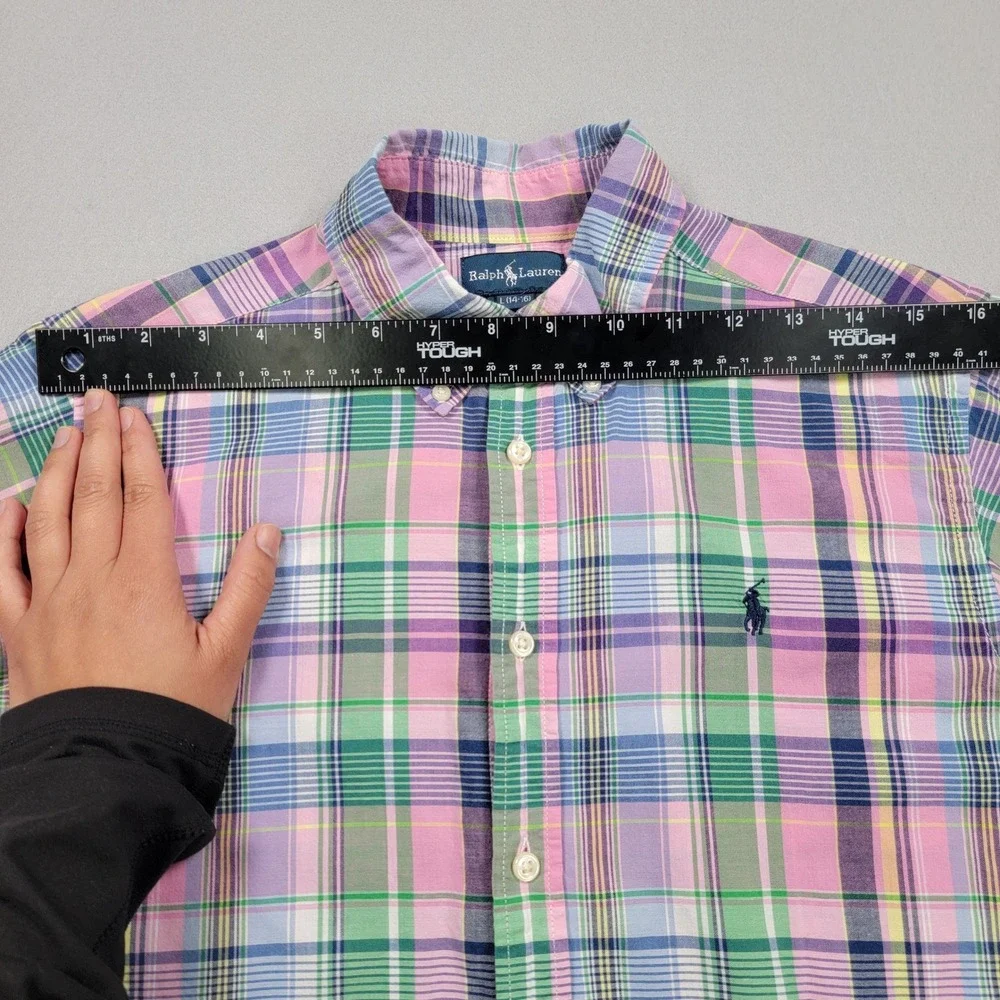 Kids Ralph‎ Lauren Plaid Button Down Shirt, Pink/Green, Size 14-16, Pre-Owned